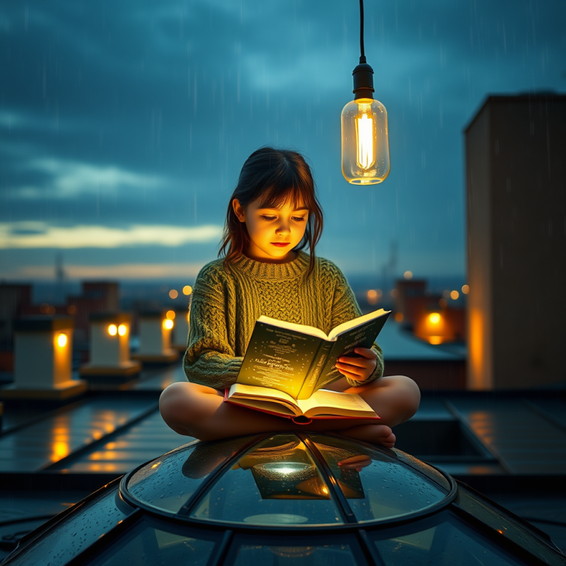 Young Girl in a Moss-green Knitted Sweater Sits Cross-l...
