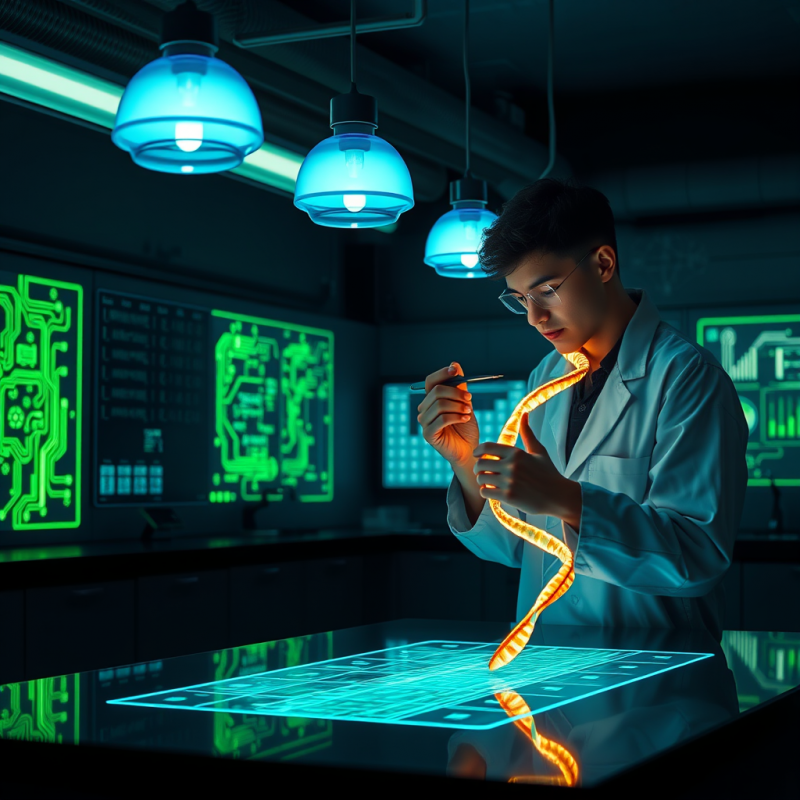 Young Scientist in a Lab Coat Carefully Handles a