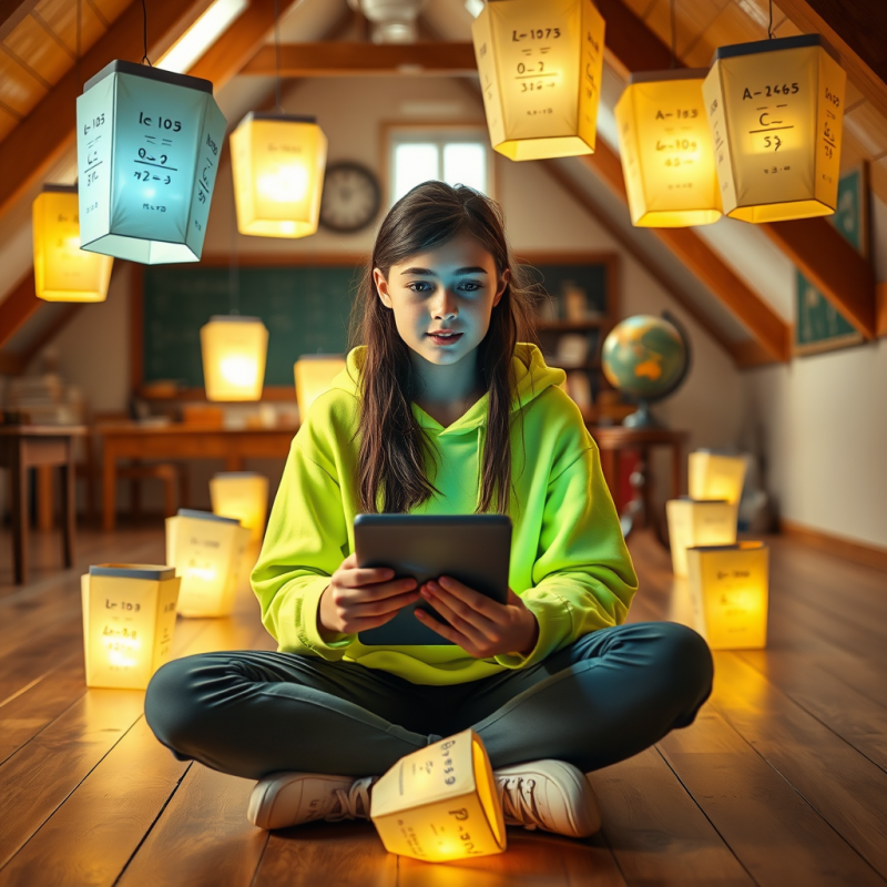 Young Student in a Neon-green Hoodie Sits Cross-legged ...
