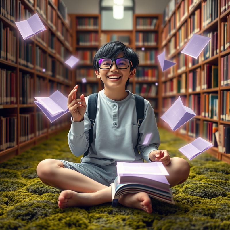 Young Student Wearing Oversized 3d Glasses Sits Cross-l...