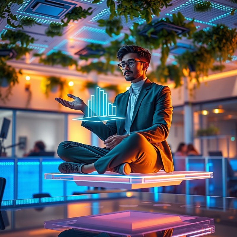 Young Tech Entrepreneur in a Moss-green Blazer Sits Cro...