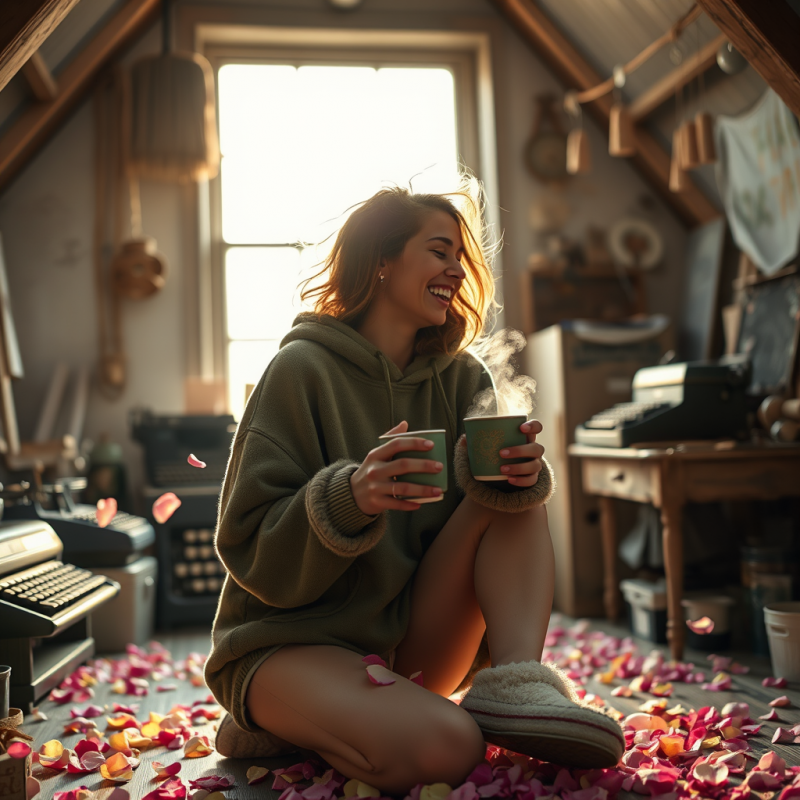 Young Woman in a Moss-green Oversized Hoodie and Fuzzy ...