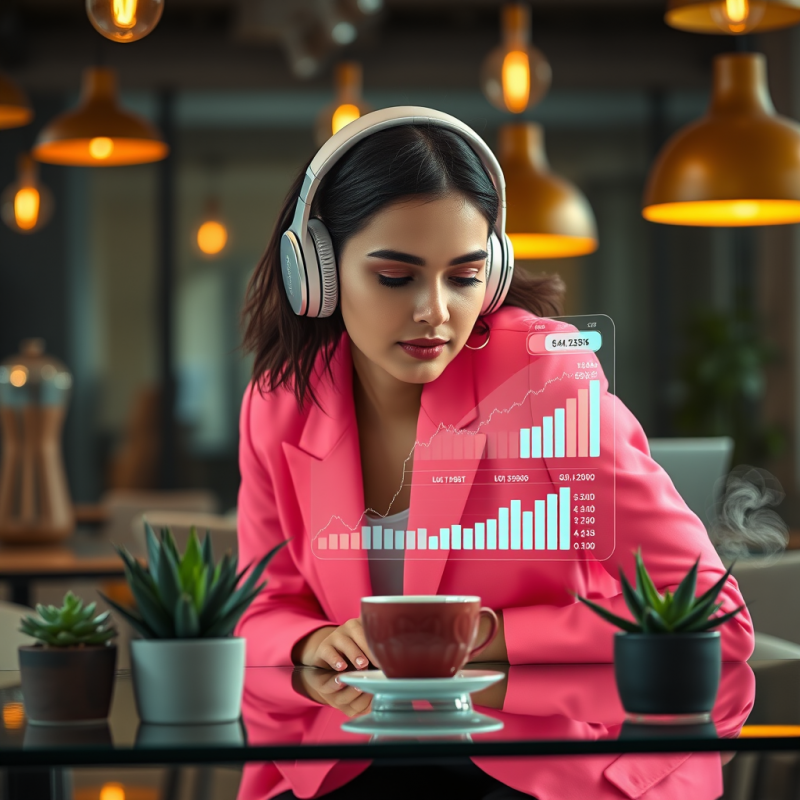 Young Woman in a Neon-pink Blazer and Oversized Noise-c...