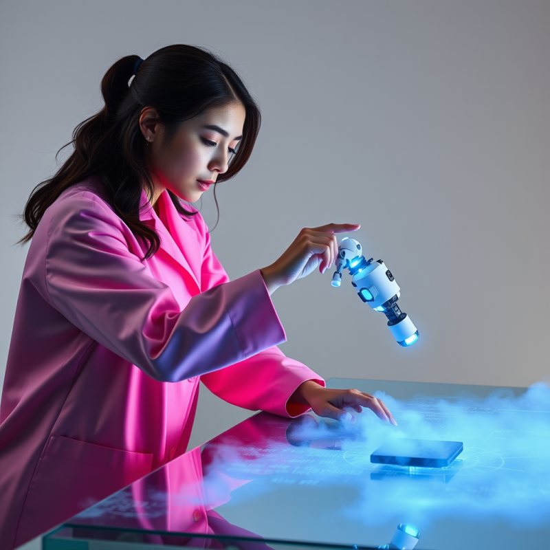 Woman Interacting with a Robot