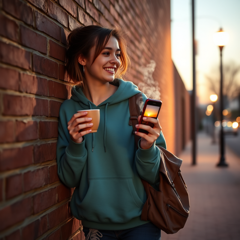 Woman with Coffee and Phone