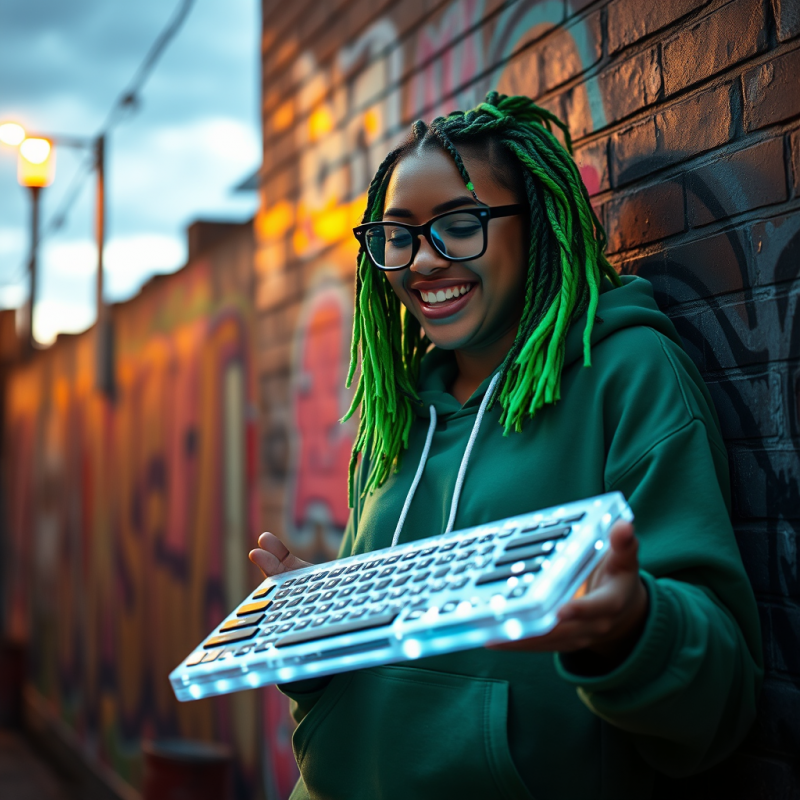 Young Woman with Neon Green Dreadlocks and Oversized Vi...