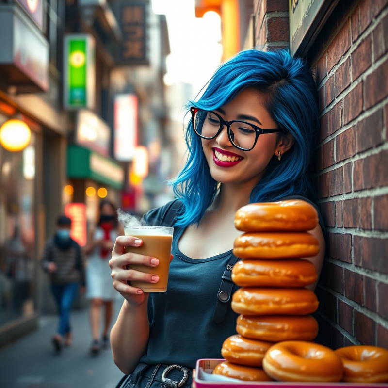 Young Woman with Vibrant Blue Hair and Oversized Retro ...