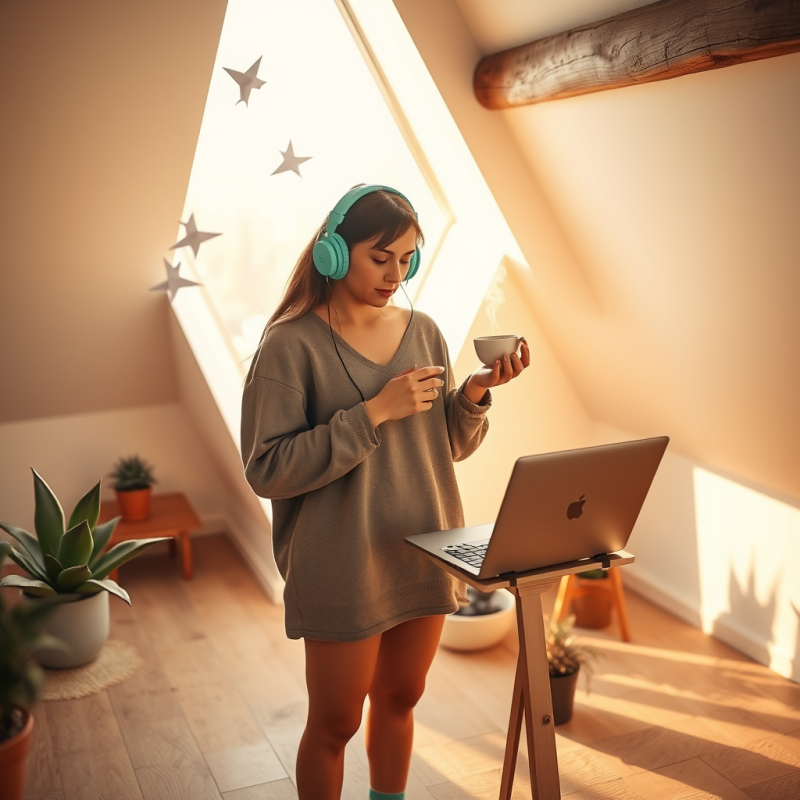 Young Woman with Vibrant Turquoise Headphones and Misma...