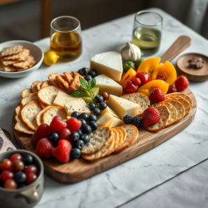 Cheese Board With Fruits And Crackers Entertaining Spread