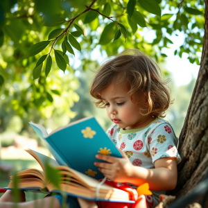 Child Reading Book Under Tree Outdoor Learning Summer