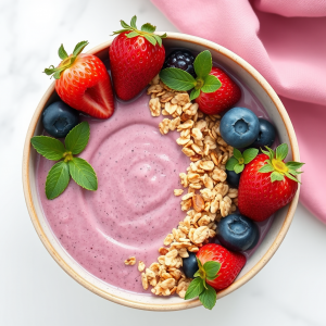Smoothie Bowl With Fresh Berries And Granola Breakfast Ae...