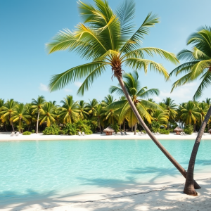 Tropical Beach With Palm Trees Turquoise Water Paradise