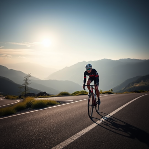 Cyclist Racing On Mountain Road With Scenic Backdrop