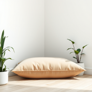 Meditation Cushion In Minimalist Corner With Plants Zen S...