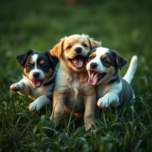 Playful Puppies In Grass