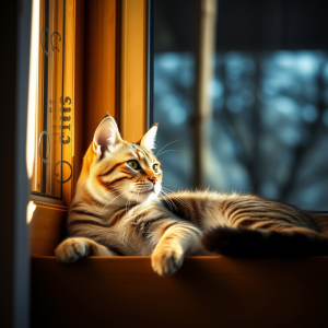 Tabby Cat Lounging In Sunny Window