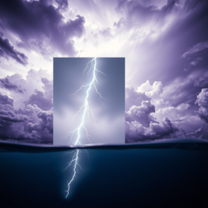 Lightning Bolt Frozen In Time Against Purple Storm Clouds