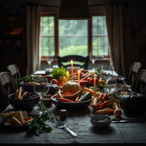 Farm To Table Dinner Spread With Seasonal Vegetables Fami...