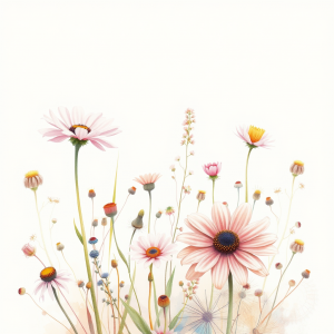 Watercolor Illustration Of Wildflowers In Soft Pastel Pal...