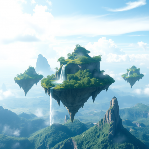 Floating Islands In Sky With Waterfalls Fantasy Landscape