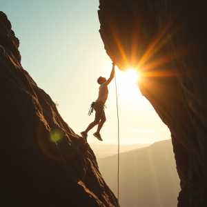 Rock Climbing Person Reaching Next Hold Determination