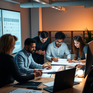 Collaborative Workspace With Diverse Colleagues Reviewing...