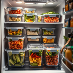 Healthy Meal Prep Containers Organized In Refrigerator We...