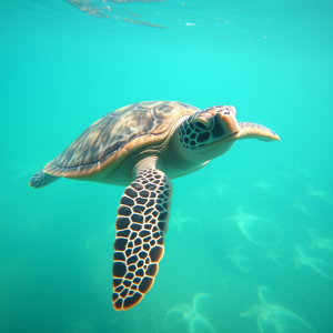 Sea Turtle Swimming In Clear Turquoise Water