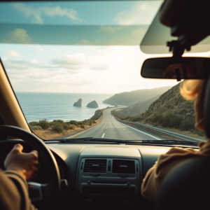 Road Trip Car On Coastal Highway Scenic Drive