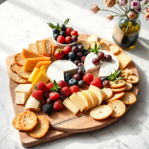 Cheese Board With Fruits And Crackers Entertaining Spread