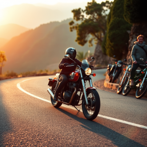 Motorcycle On Winding Mountain Road Adventure