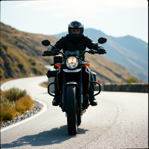 Motorcycle On Winding Mountain Road Adventure