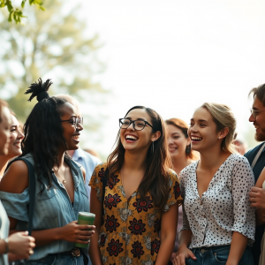 Diverse Group Of Friends Laughing Together Outdoor Gathering
