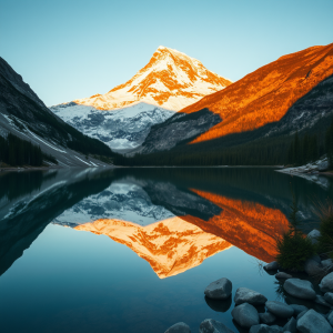 Snow-capped Mountain Reflected In Alpine Lake Pristine