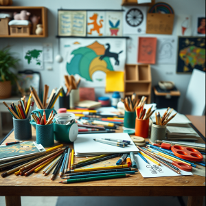 Art Supplies Spread On Table Creative Learning Environment