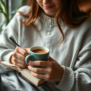 Person Journaling With Coffee Morning Routine Mindfulness