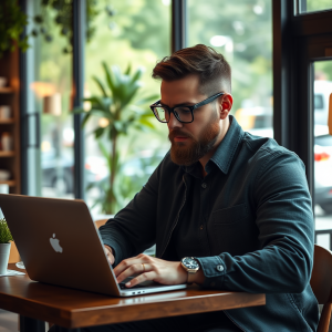 Entrepreneur Working At Coffee Shop With Laptop Natural S...