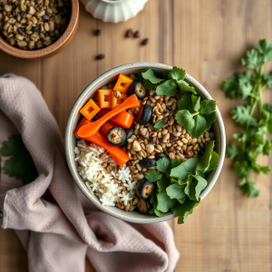 Healthy Buddha Bowl With Colorful Vegetables And Grains O...