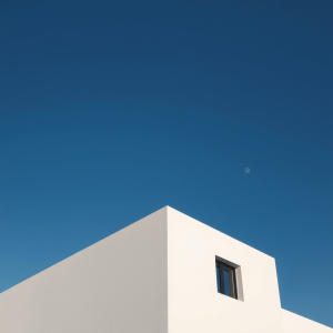 Minimal Architecture White Building Against Blue Sky Clean