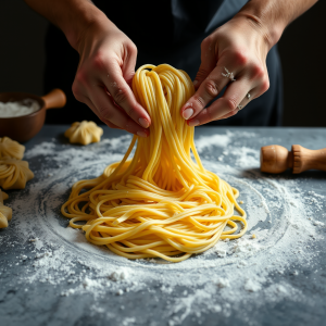 Homemade Pasta Being Prepared Hands Making Fresh Dough