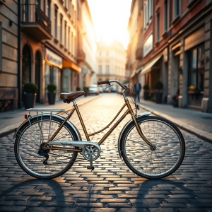 Vintage Bicycle Parked On European Cobblestone Street