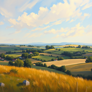 Impressionist Style Landscape Painting Of Countryside