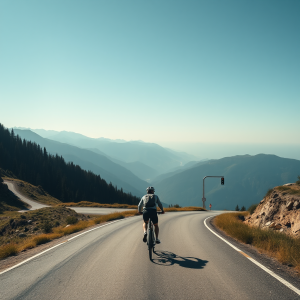 Cyclist On Mountain Road Scenic Adventure Cycling