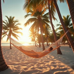 Beach Hammock Between Palm Trees Relaxation Vacation