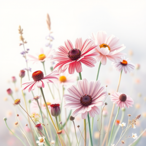 Watercolor Illustration Of Wildflowers In Soft Pastel Pal...